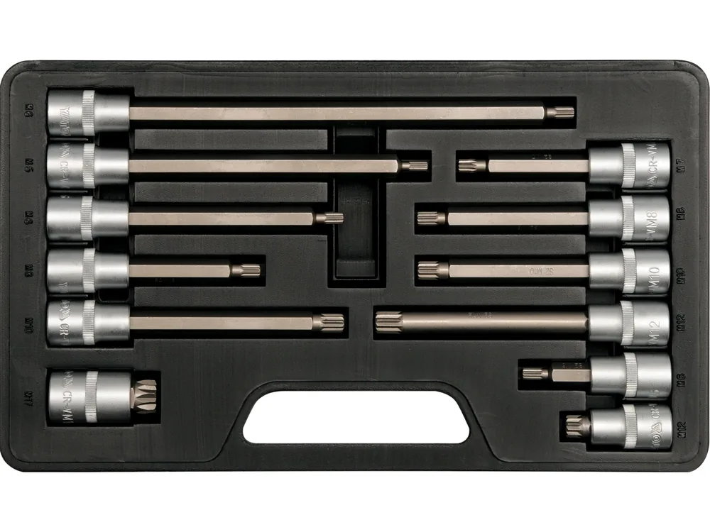 Набір головок торцевих з насадками Spline YATO : квадрат 1/2", M6-17. 12 Шт.