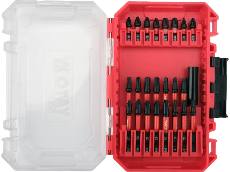 Насадки викруткі ударні YATO PH, PZ, SQ, Torx, адаптер з шпинделем 6-гранним 1/4", 24 шт.
