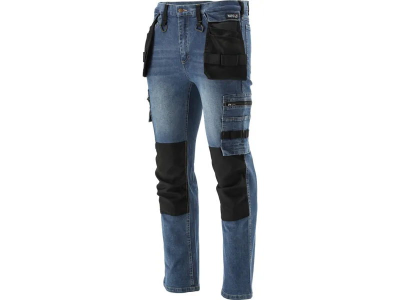Штани робочі джинс стрейч YATO розмір L/XL- 98-106 см, ріст- 180-188см, тем-сині, 17 кишень, 71%(DW)