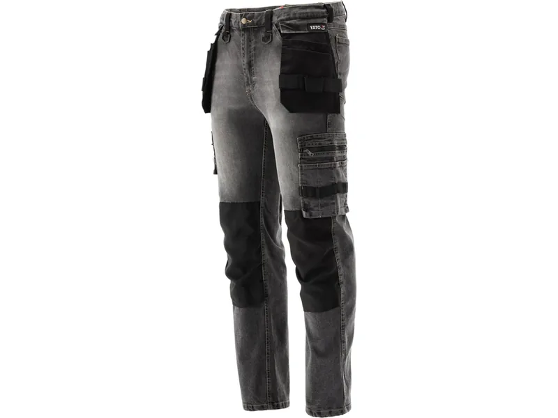 Штани робочі джинс стрейч YATO розмір L/XL 98-106 см, ріст- 180-188 см, сірі, 17 кише, 71%(DW)