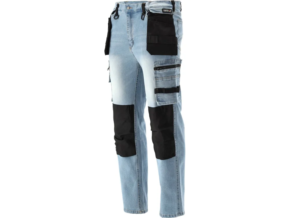 Штани робочі джинс стрейч YATO розмір L/XL 98-106 см, ріст- 180-188 см, голубі, 17 кише, 71%(DW)