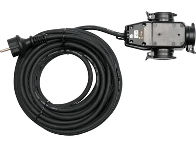 Подовжувач електромережевий YATO: l= 20 м, 16 A, 3Gх1,5 mm2, IP44 з розгалужовачем з 3 гніздами
