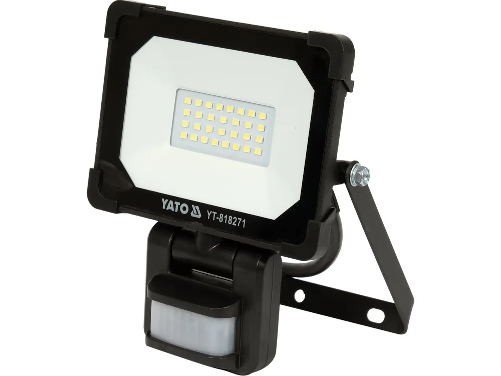 Прожектор з SMD-діодним випромінювачем і датчиком руху YATO : 20 Вт, 230 В, 1900 лм, 30 діодів
