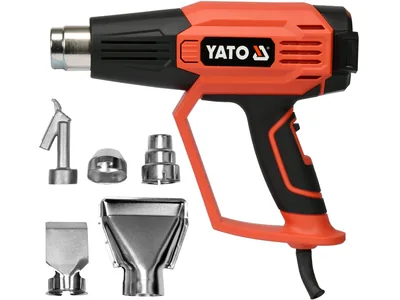 Фен технічний мережевий YATO : 2 кВт, 50-600°C, 250-500 л/хв, 7 режимів температури + 5 насадки